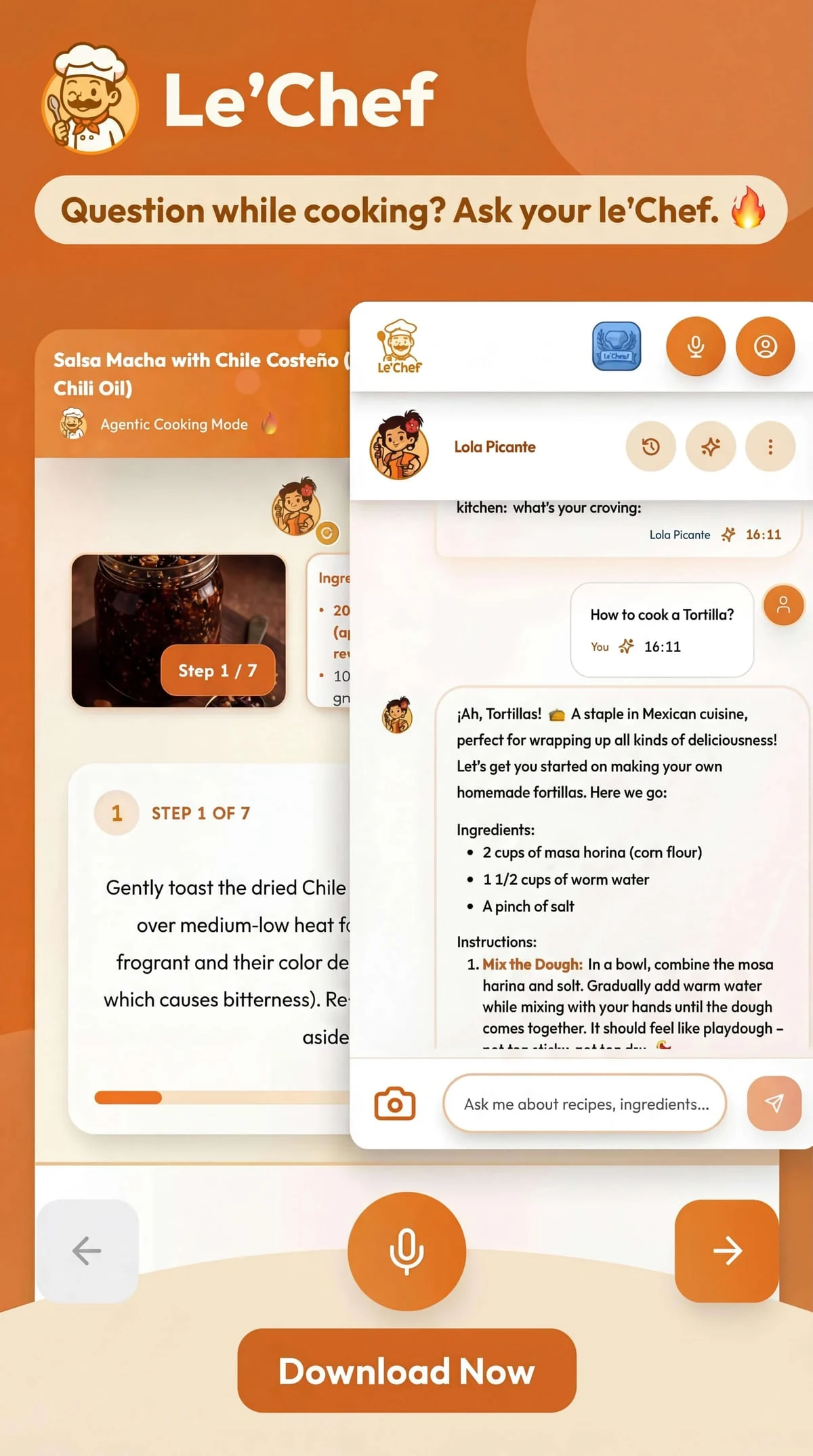 Preview of the le’Chef app: AI cooking assistant on your smartphone